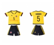 Colombia #5 Carbonero Home Kid Soccer Country Jersey