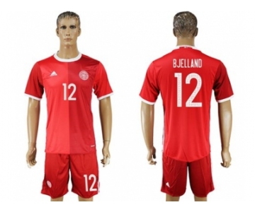 Danmark #12 Bjelland Red Home Soccer Country Jersey