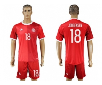 Danmark #18 Jorgensen Red Home Soccer Country Jersey