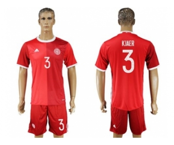 Danmark #3 Kjaer Red Home Soccer Country Jersey