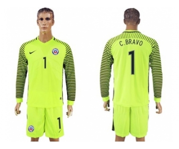 Chile #1 C.Bravo Green Long Sleeves Goalkeeper Soccer Country Jersey