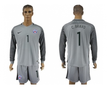 Chile #1 C.Bravo Grey Goalkeeper Long Sleeves Soccer Country Jersey