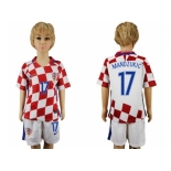 Croatia #17 Mandzukic Home Kid Soccer Country Jersey