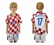 Croatia #17 Mandzukic Home Kid Soccer Country Jersey