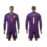 Czech #1 Cech Purple Goalkeeper Long Sleeves Soccer Country Jersey