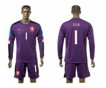 Czech #1 Cech Purple Goalkeeper Long Sleeves Soccer Country Jersey