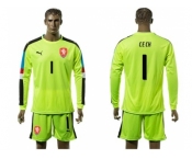 Czech #1 Cech Shiny Green Goalkeeper Long Sleeves Soccer Country Jersey