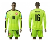 Czech #16 Koubek Shiny Green Goalkeeper Long Sleeves Soccer Country Jersey