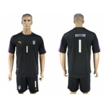 Italy #1 Buffon Black Goalkeeper Soccer Country Jersey