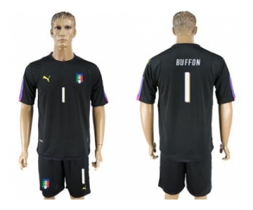 Italy #1 Buffon Black Goalkeeper Soccer Country Jersey