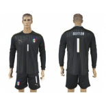 Italy #1 Buffon Black Long Sleeves Goalkeeper Soccer Country Jersey