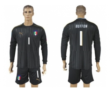 Italy #1 Buffon Black Long Sleeves Goalkeeper Soccer Country Jersey