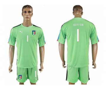 Italy #1 Buffon Green Goalkeeper Soccer Country Jersey