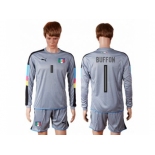 Italy #1 Buffon Grey Goalkeeper Long Sleeves Soccer Country Jersey