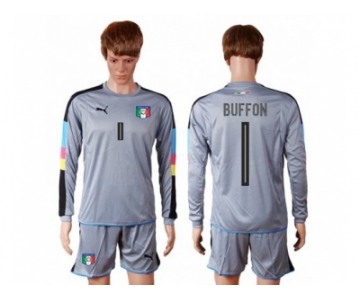 Italy #1 Buffon Grey Goalkeeper Long Sleeves Soccer Country Jersey