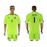 Italy #1 Buffon Shiny Green Goalkeeper Soccer Country Jersey