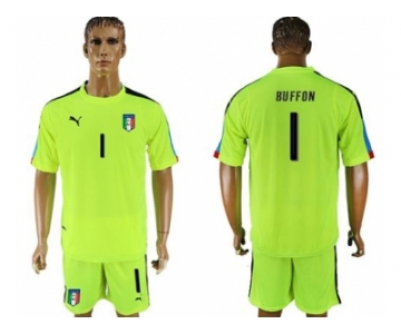 Italy #1 Buffon Shiny Green Goalkeeper Soccer Country Jersey