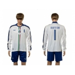 Italy #1 Buffon White Away Long Sleeves Soccer Country Jersey