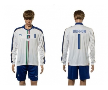 Italy #1 Buffon White Away Long Sleeves Soccer Country Jersey