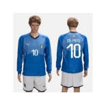 Italy #10 Del Piero Blue Home Long Sleeves Soccer Country Jersey