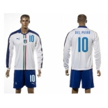 Italy #10 Del Piero White Away Long Sleeves Soccer Country Jersey