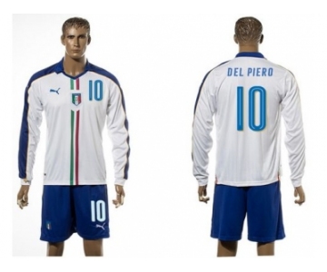 Italy #10 Del Piero White Away Long Sleeves Soccer Country Jersey