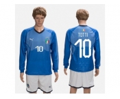 Italy #10 Totti Blue Home Long Sleeves Soccer Country Jersey