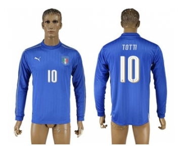 Italy #10 Totti Blue Home Long Sleeves Soccer Country Jersey