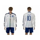 Italy #10 Totti White Away Long Sleeves Soccer Country Jersey