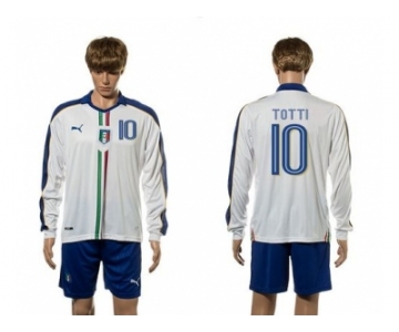 Italy #10 Totti White Away Long Sleeves Soccer Country Jersey