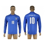 Italy #10 Verratti Blue Home Long Sleeves Soccer Country Jersey