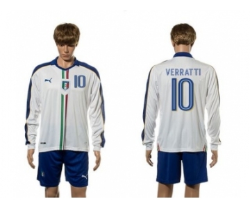 Italy #10 Verratti White Away Long Sleeves Soccer Country Jersey