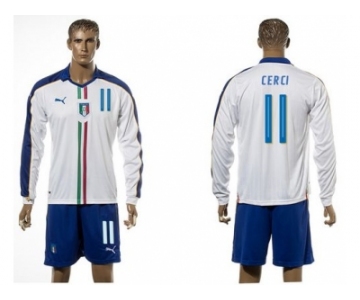 Italy #11 Cerci White Away Long Sleeves Soccer Country Jersey