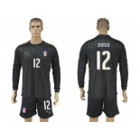 Italy #12 Sirigu Black Long Sleeves Goalkeeper Soccer Country Jersey