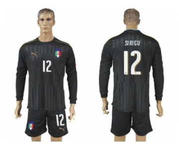 Italy #12 Sirigu Black Long Sleeves Goalkeeper Soccer Country Jersey