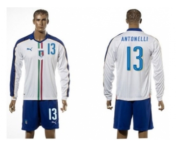 Italy #13 Antonelli White Away Long Sleeves Soccer Country Jersey