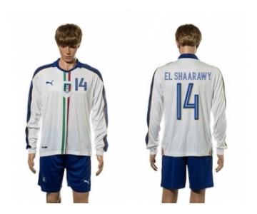 Italy #14 EL Shaarawy White Away Long Sleeves Soccer Country Jersey