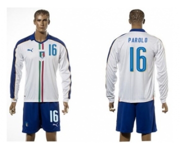 Italy #16 Parolo White Away Long Sleeves Soccer Country Jersey