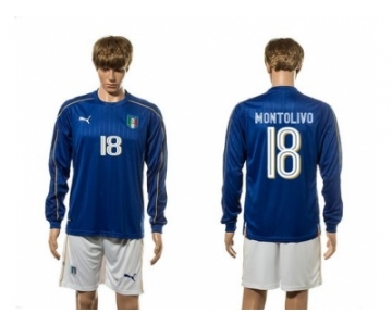 Italy #18 Montolivo Blue Home Long Sleeves Soccer Country Jersey1