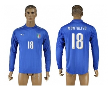 Italy #18 Montolivo Blue Home Long Sleeves Soccer Country Jersey