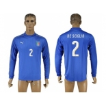 Italy #2 De Sciglio Blue Home Long Sleeves Soccer Country Jersey