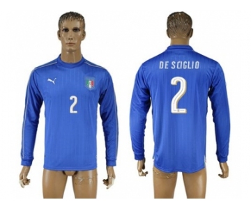 Italy #2 De Sciglio Blue Home Long Sleeves Soccer Country Jersey