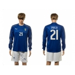 Italy #21 Pirlo Blue Home Long Sleeves Soccer Country Jersey1