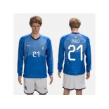 Italy #21 Pirlo Blue Home Long Sleeves Soccer Country Jersey