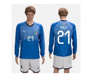 Italy #21 Pirlo Blue Home Long Sleeves Soccer Country Jersey