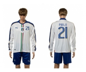 Italy #21 Pirlo White Away Long Sleeves Soccer Country Jersey