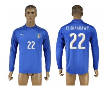 Italy #22 EL Shaarawy Blue Home Long Sleeves Soccer Country Jersey