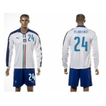 Italy #24 Florenzi White Away Long Sleeves Soccer Country Jersey