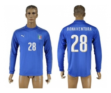 Italy #28 Bonaventura Blue Home Long Sleeves Soccer Country Jersey