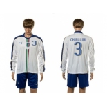 Italy #3 Chiellini White Away Long Sleeves Soccer Country Jersey